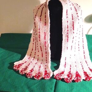 Knit White Scarf with 1000 Red/White Beads  Great Holiday Gift for parties